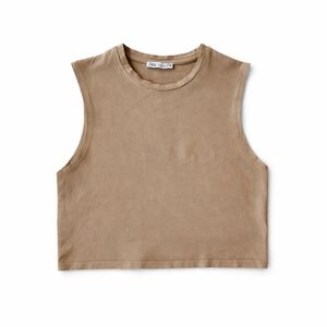 Zara Beige Cropped Tank Top Minimalist Sleeveless Tee Size L